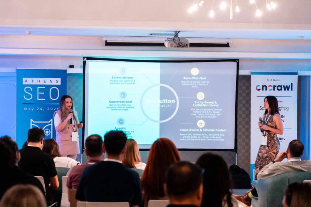 Eva and Fran kicking off Athens SEO 2025